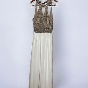 Prom dress . White skirt, gold beaded top. Sz 3
